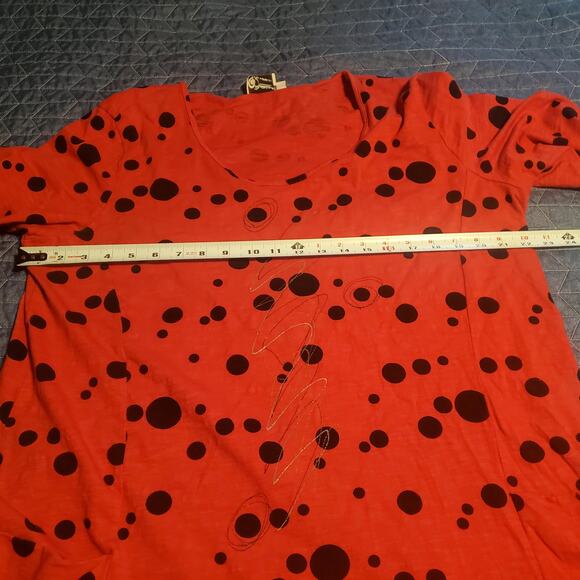 Vintage The Added Touch Top XL Wearable Art Red Circles Tunic Pockets USA - Picture 6 of 7